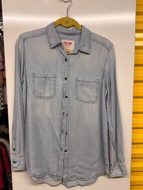 Mossimo Supply Co. Striped Blue Chambray Button Down Shirt - Size S